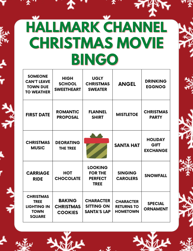 printable hallmark christmas movie bingo cards