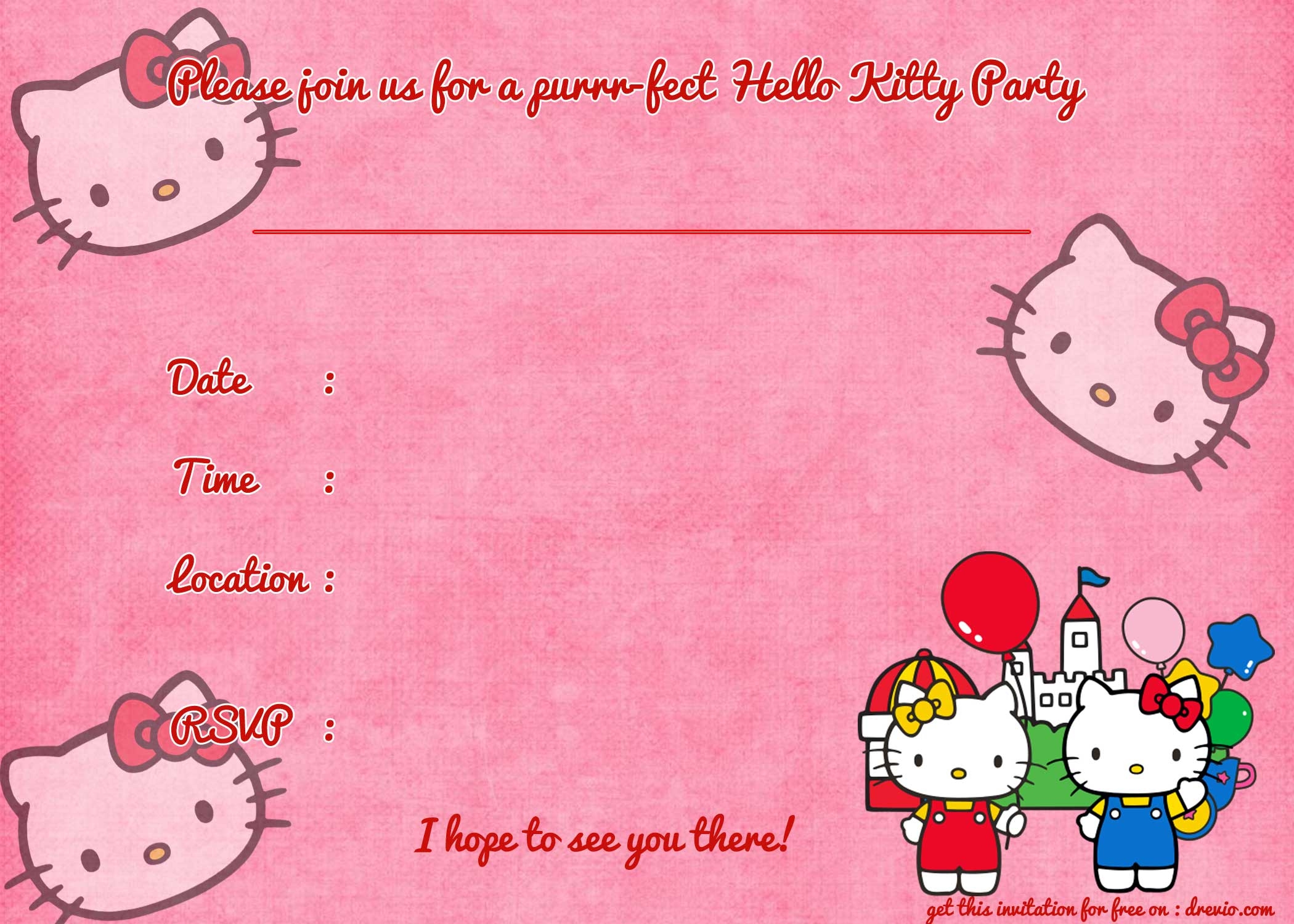 editable hello kitty birthday invitation template