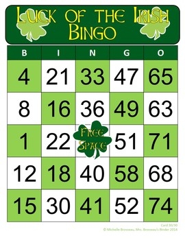 Free Printable Irish Bingo Cards Printable Bingo Cards