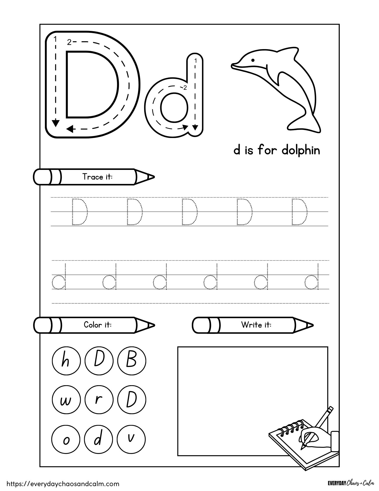 worksheet for letter d