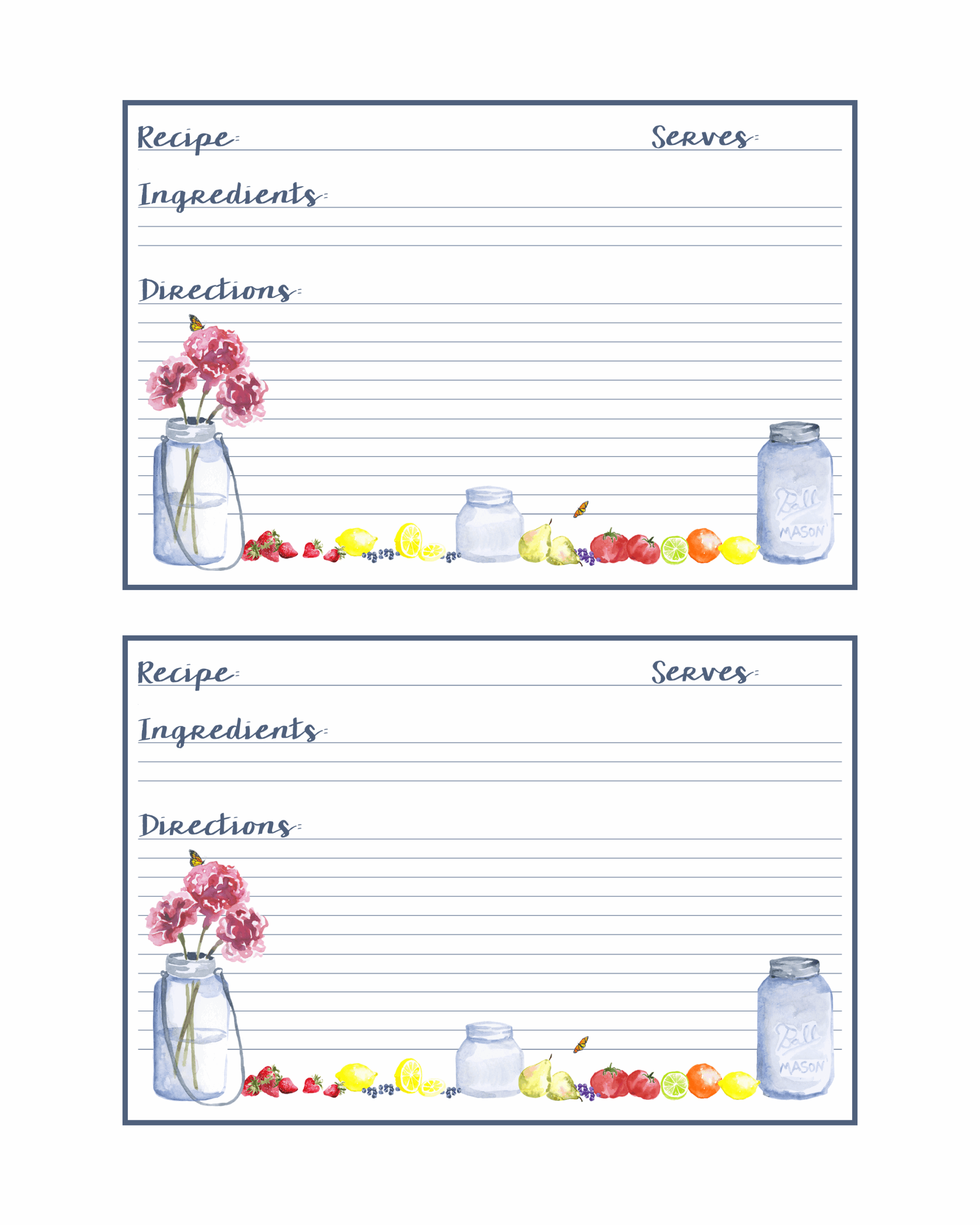 Free Printable Mason Jar Recipe Cards The Cottage Market