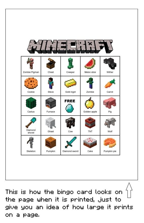 Free Printable Minecraft Bingo Cards