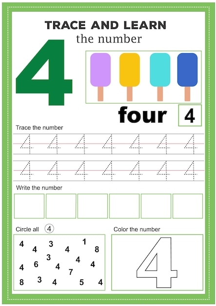 Free Printable Number Four Worksheet Worksheets Library