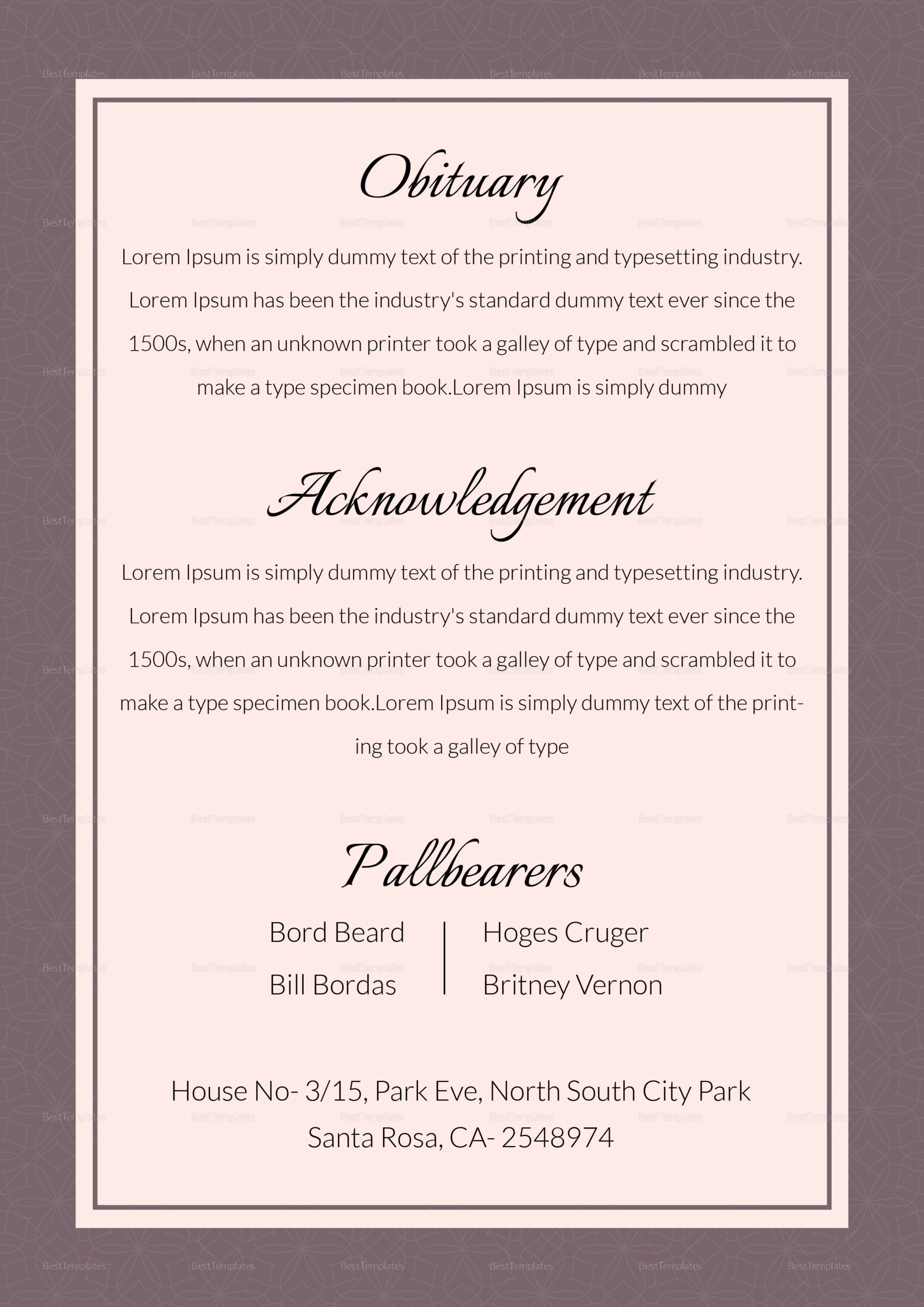 Free Printable Obituary Template Online Printable Templates