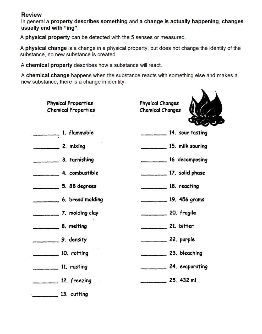 Free Printable Physical And Chemical Properties And Changes Worksheets 