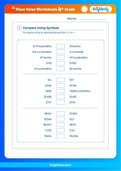 Free Printable Place Value Worksheets For The 4th Grade Kids At Brighterly