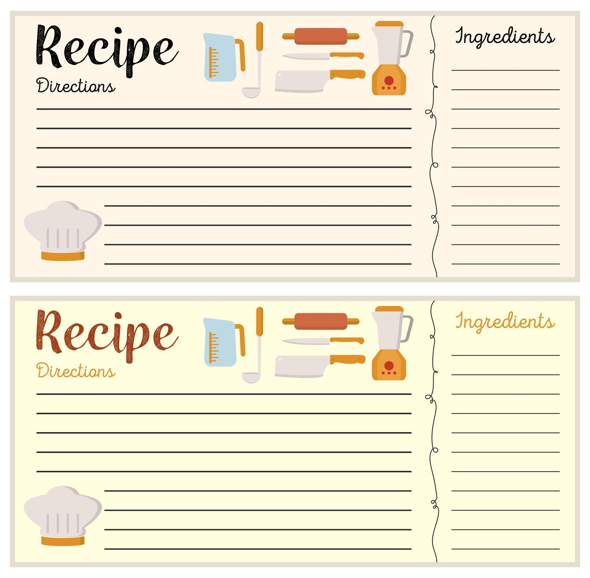 free printable recipe card template