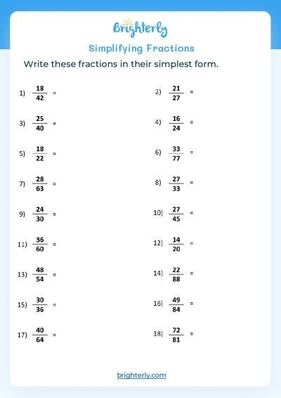 375 as a fraction in simplest form worksheet