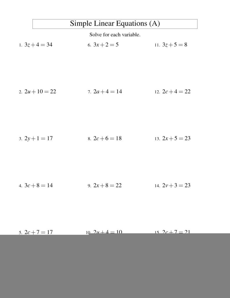 Free Printable Solving Equations Worksheet For Seventh Grade Solving