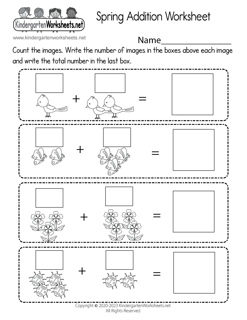 Free Printable Spring Addition Worksheet For Kindergarten