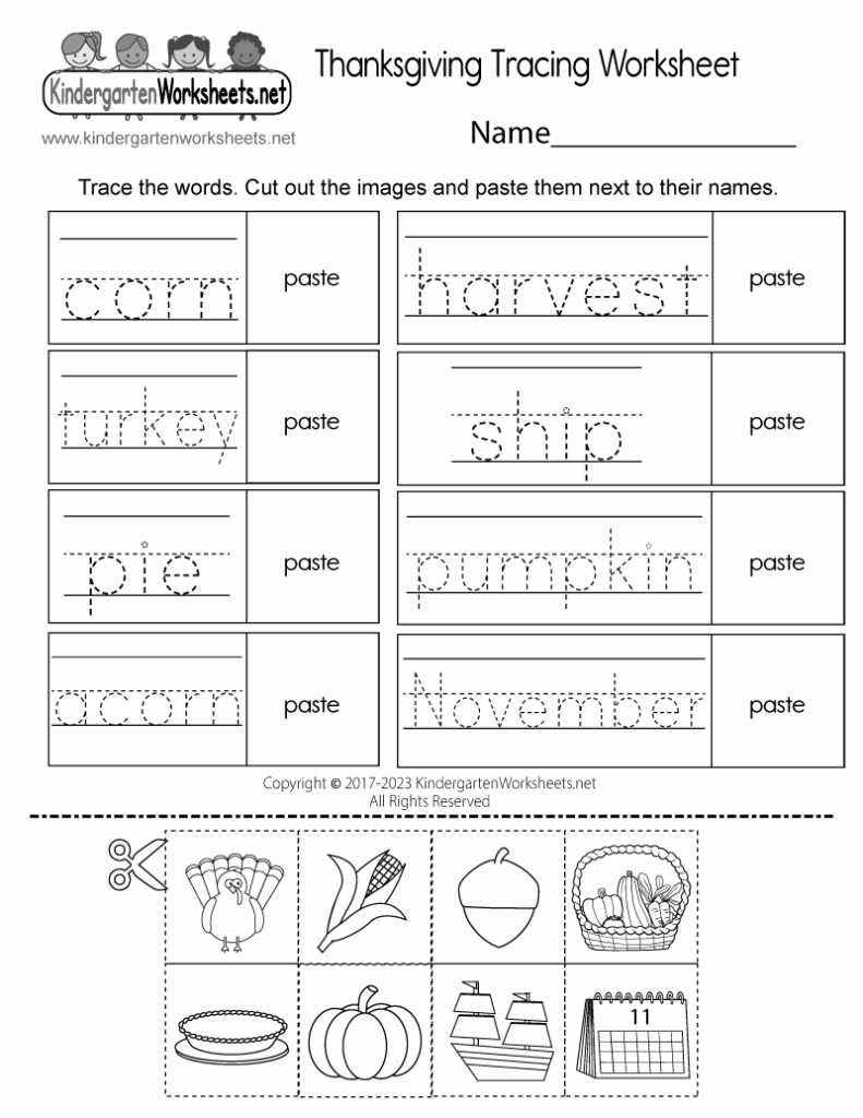 Free Printable Thanksgiving Tracing Worksheet For Kindergarten