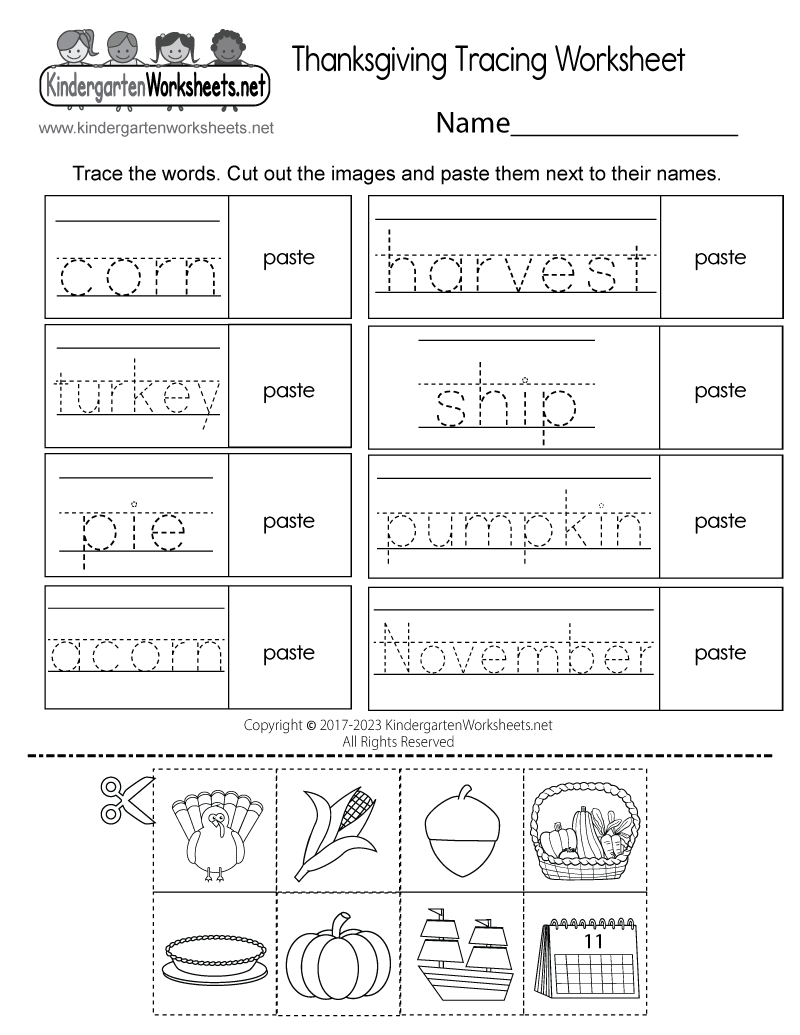Free Printable Thanksgiving Tracing Worksheet For Kindergarten