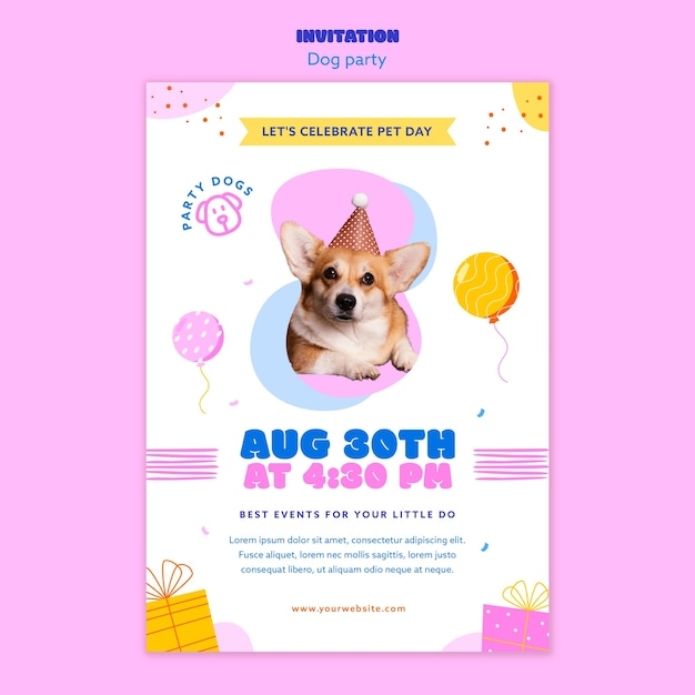 Free PSD Flat Design Dog Party Invitation Template