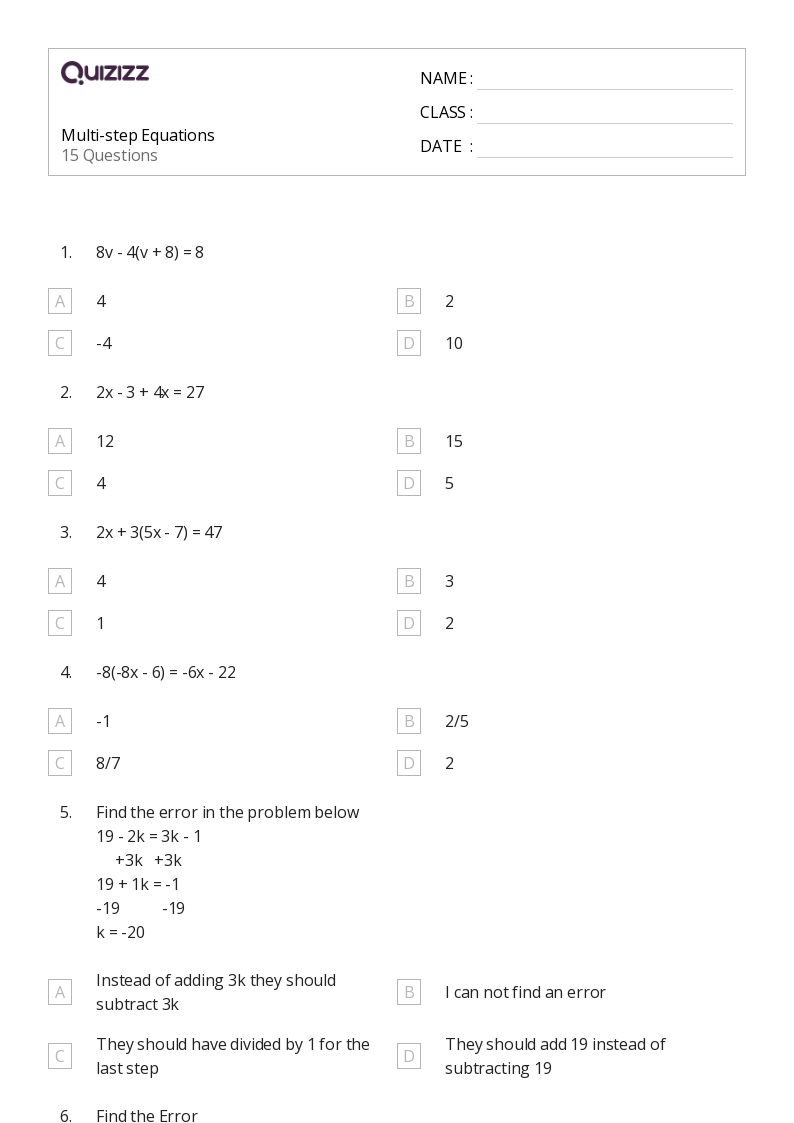 Free Solving Multi Step Equations Worksheet Answers Download Free 