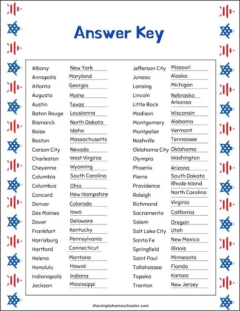states and capitals worksheet