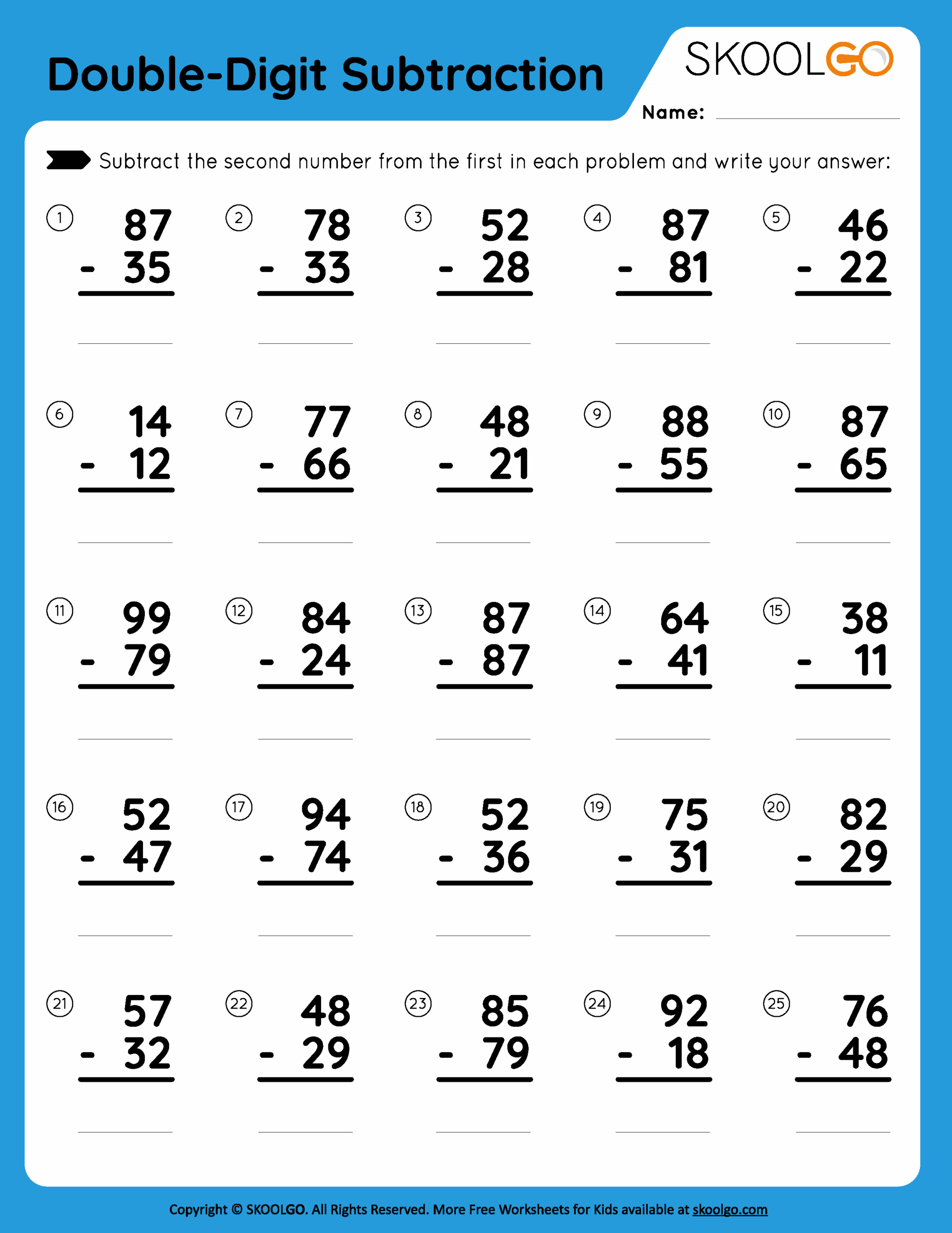 2 digit subtraction worksheets