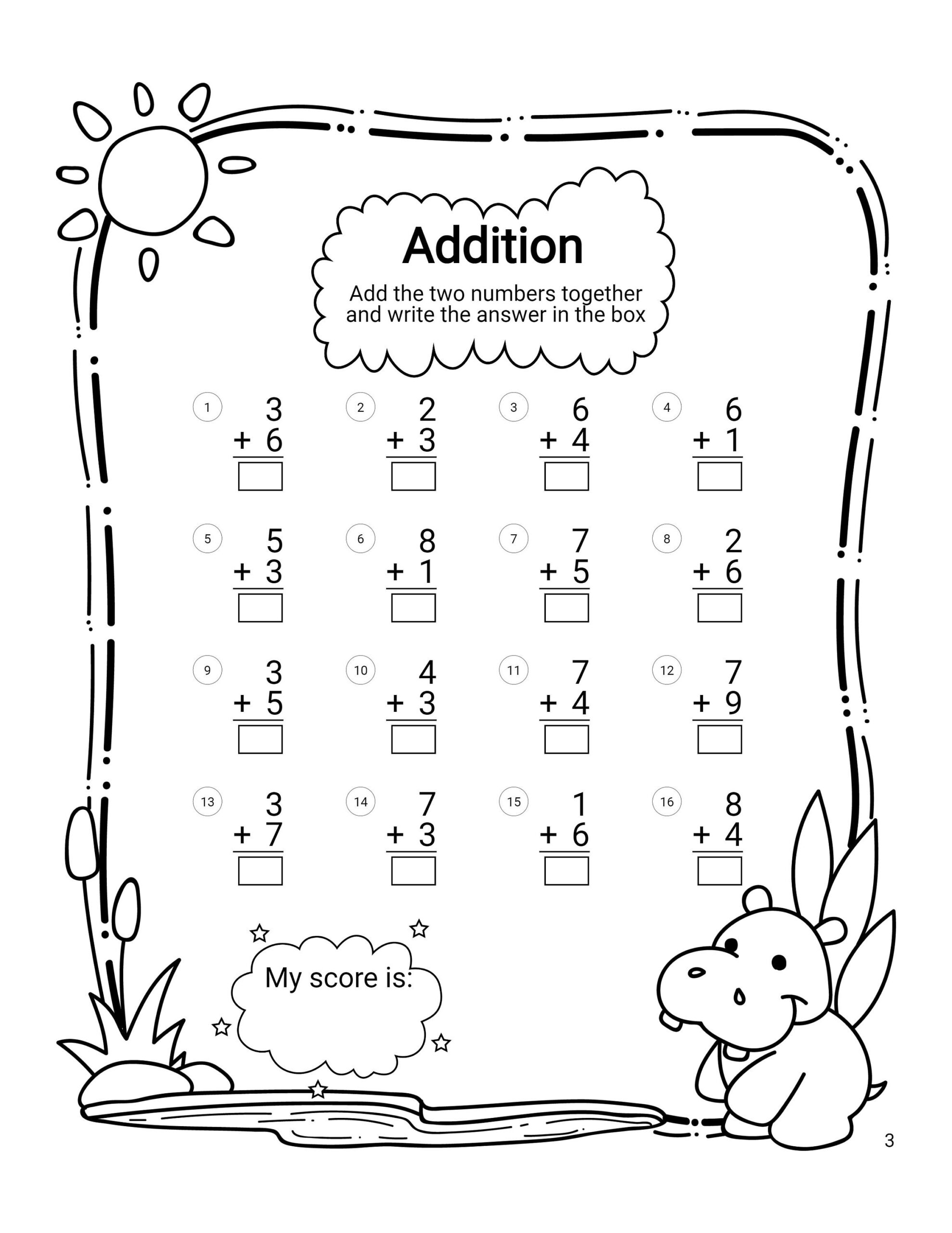 adding worksheets kindergarten