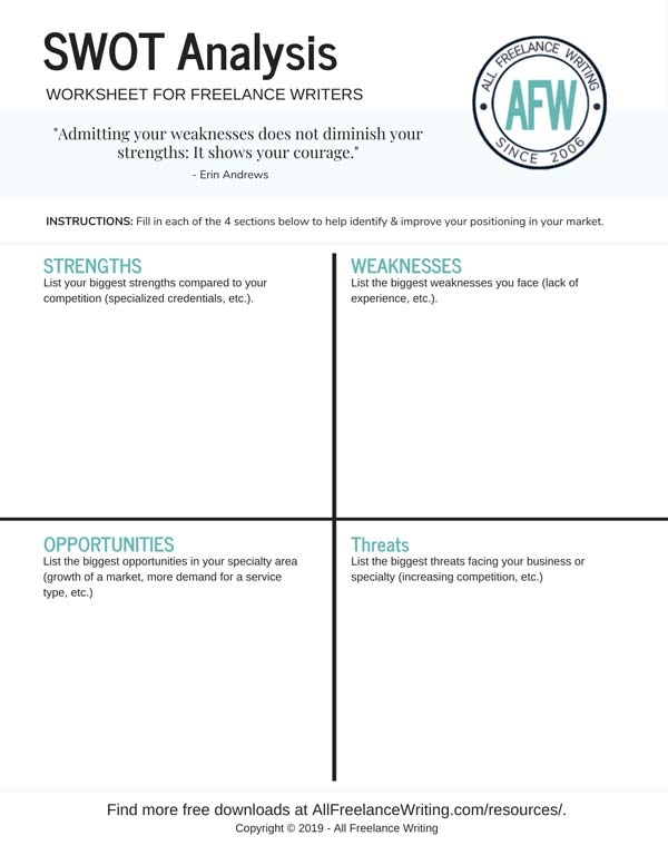 Free SWOT Analysis Worksheet All Freelance Writing