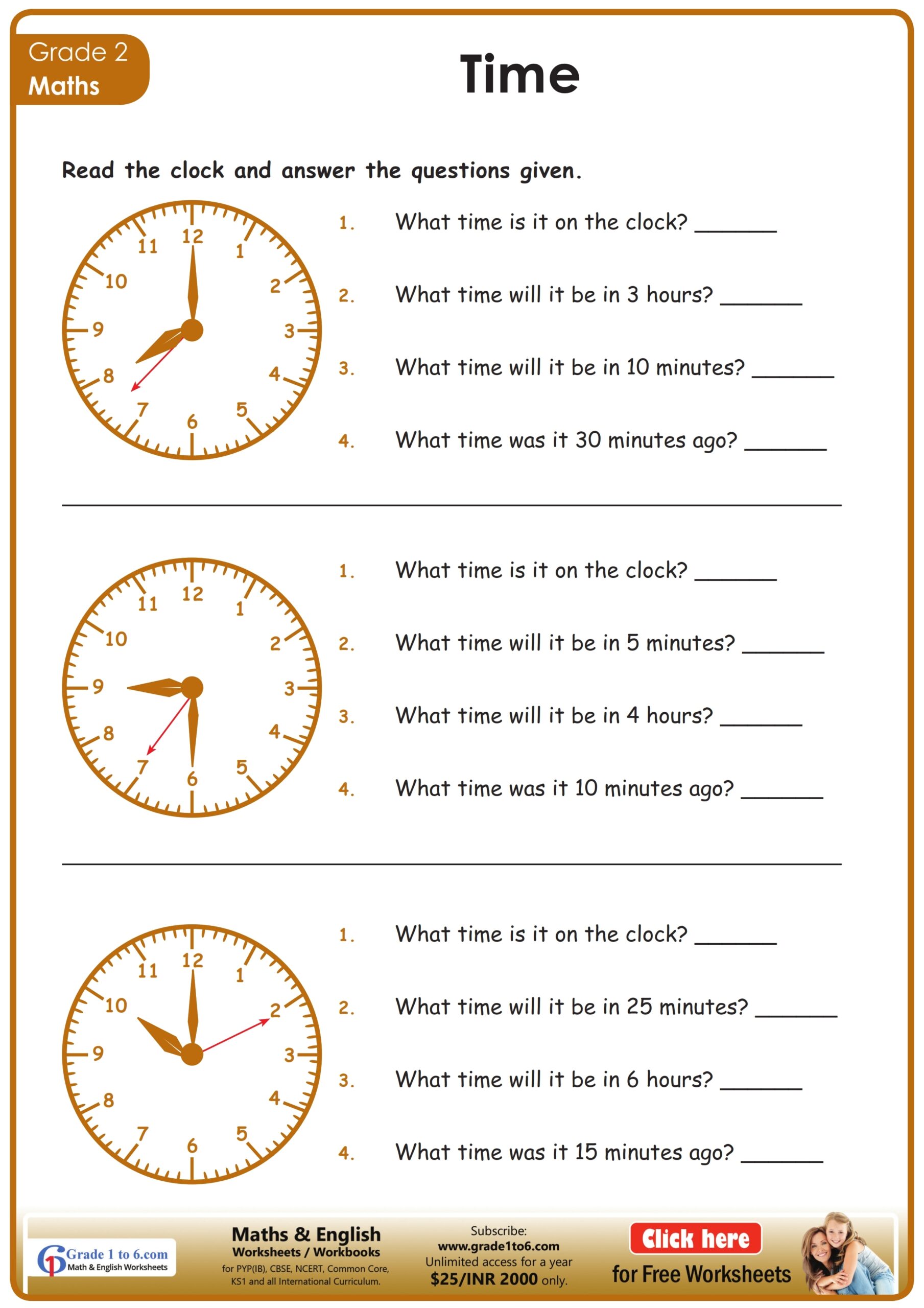 telling time worksheets for 2nd graders