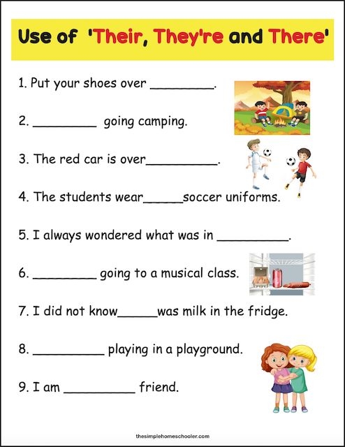 worksheets for there their and they're
