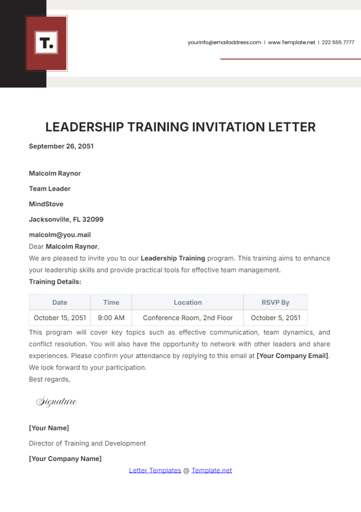 email template for training invitation