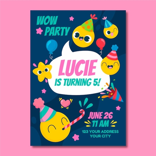 Free Vector Cartoon Emoji Birthday Invitation Template