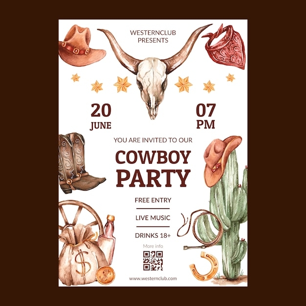 Free Vector Cowboy Party Event Invitation Template