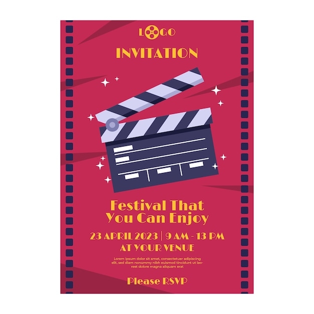 Free Vector Flat Design Cinema Festival Invitation Template