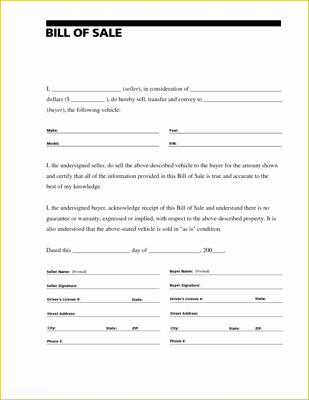 Free Vehicle Bill Of Sale Template Of Free Printable Free Car Bill Of 