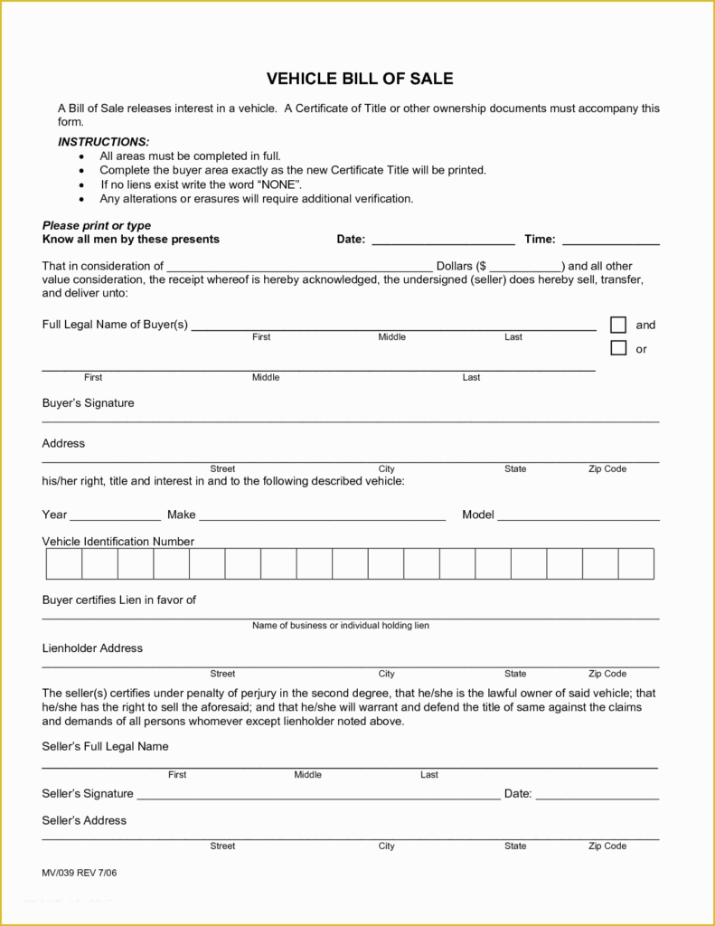 Free Vehicle Bill Of Sale Template Of Free Printable Free Car Bill Of