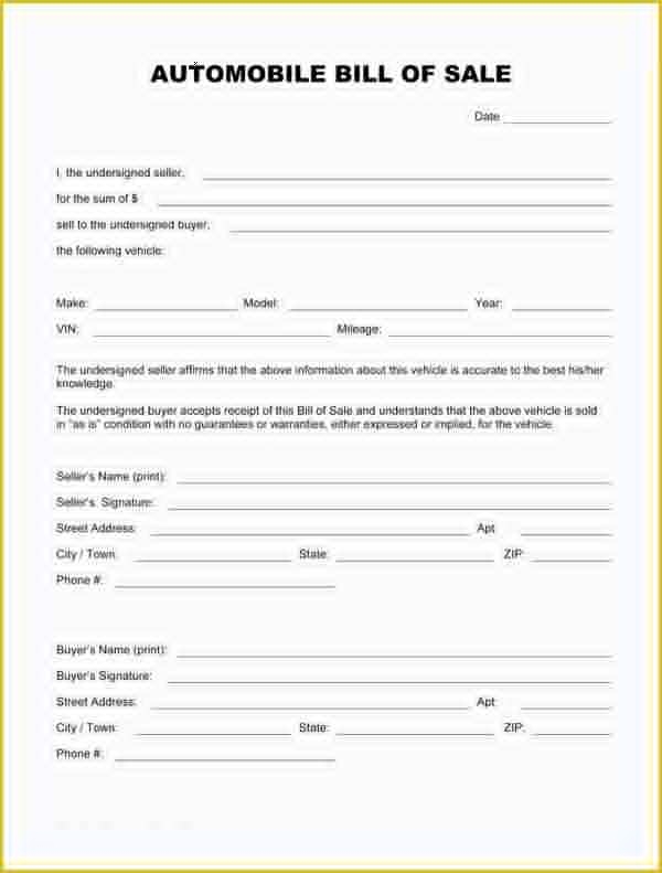 Free Vehicle Bill Of Sale Template Pdf Of Free Printable Vehicle Bill