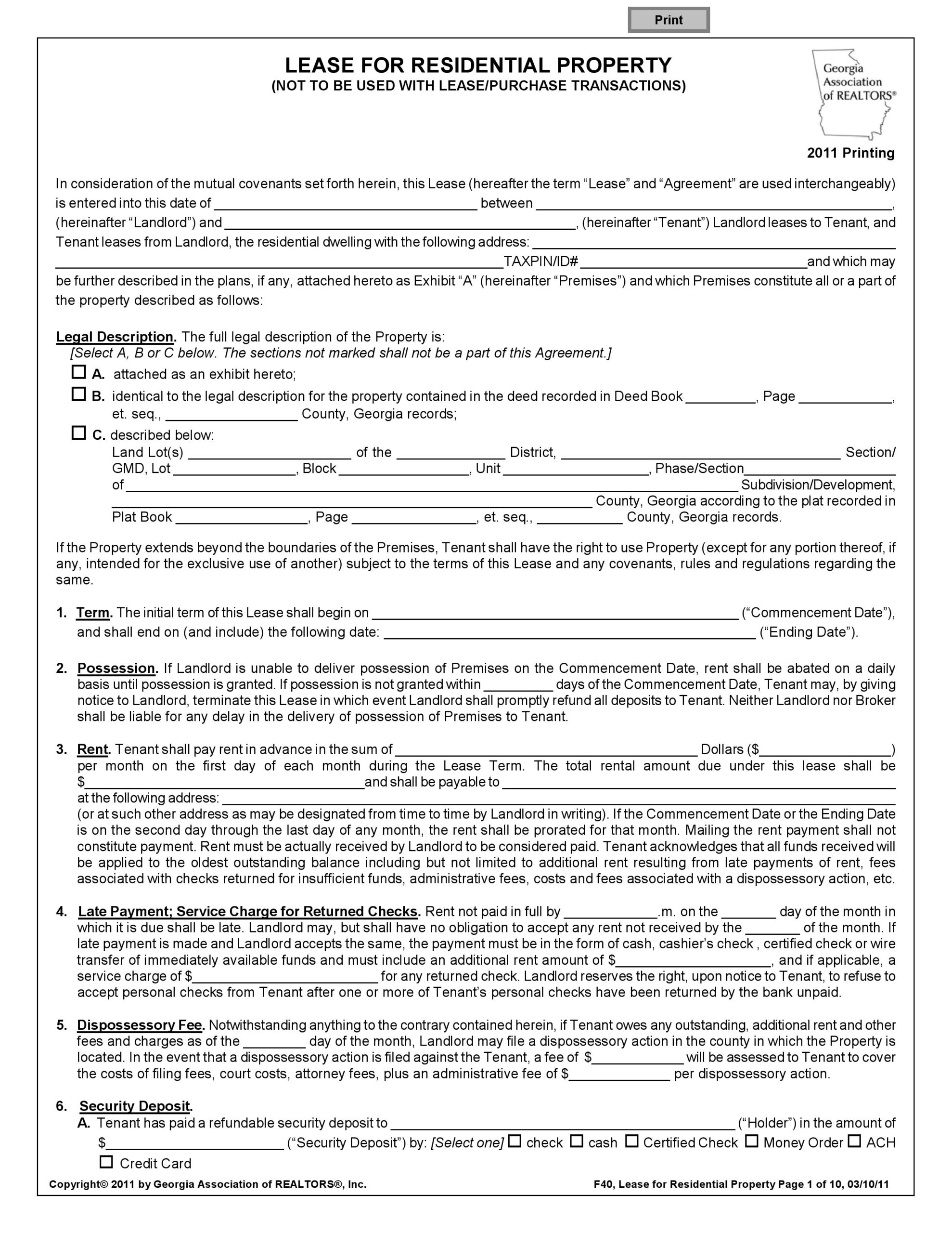 free printable lease template