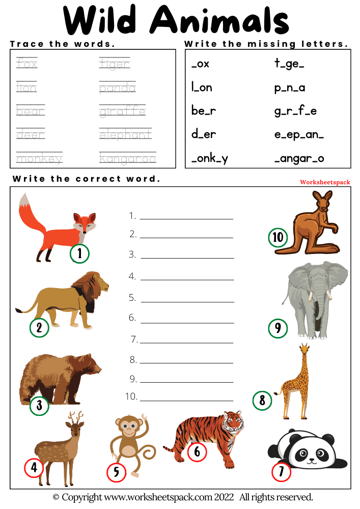 Free Wild Animals Worksheets Worksheetspack