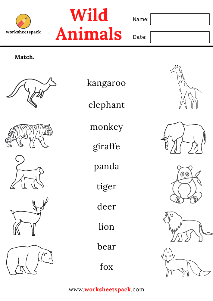 printable wild animals worksheets for kindergarten