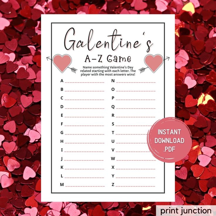 Galentines Day A To Z Game Galentine 39 s Printable Games Galentines Day 