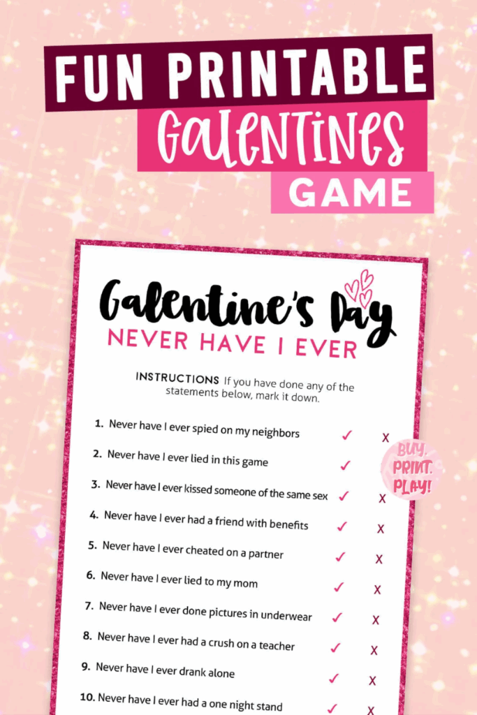 Galentines Day Never Have I Ever Party Printable Game Ladies Night