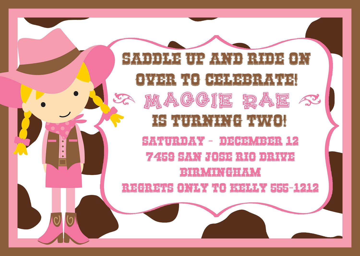 cowgirl birthday party invitation template