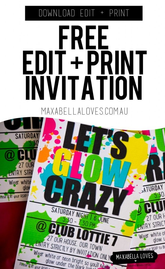 downloadable glow party invitation free templates