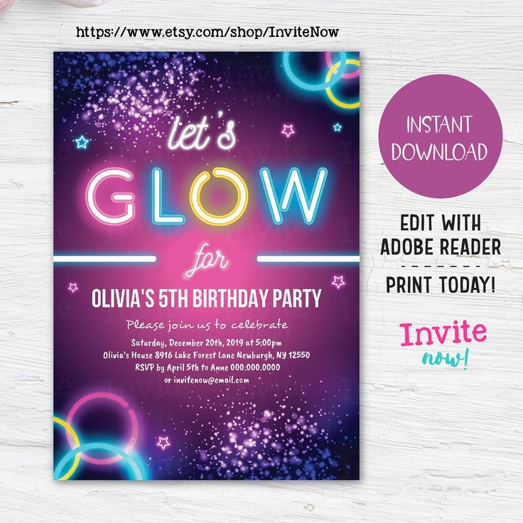 Glow Party Invitation Free Templates Content Calendar Template
