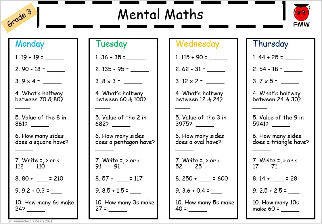 Grade 3 Free Math Worksheets Printable Worksheets Worksheets Library