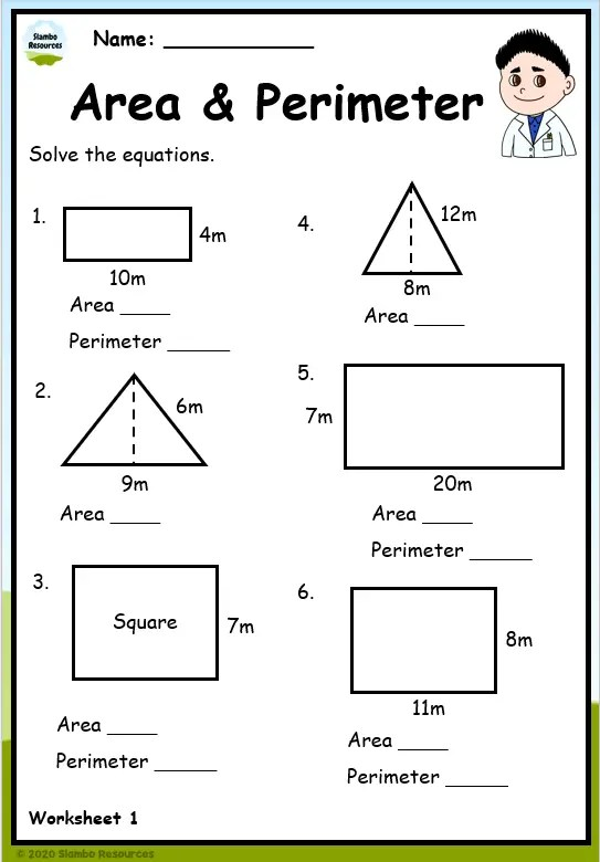 5th grade area and perimeter worksheets