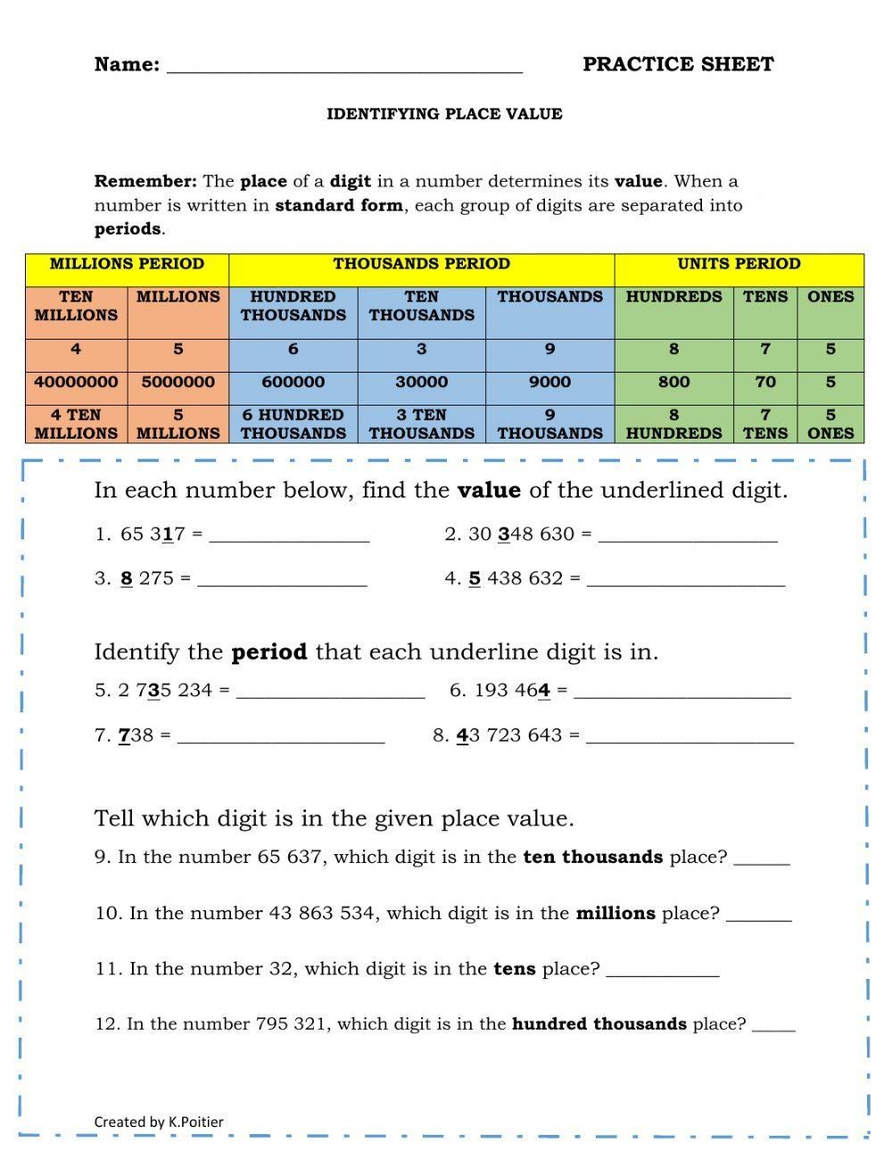5th grade place value worksheets