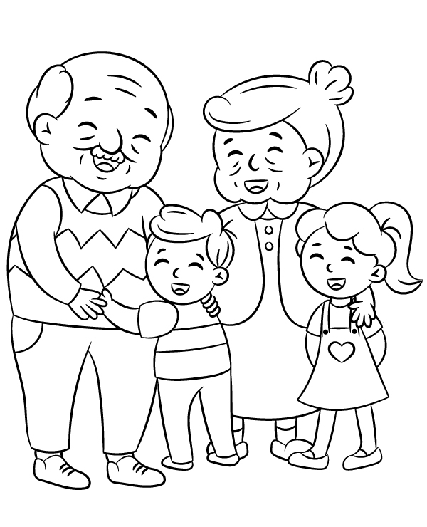 Grandparents Day Coloring Page With Kids