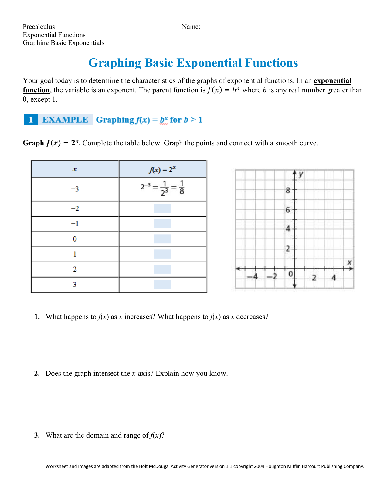 worksheet exponential functions
