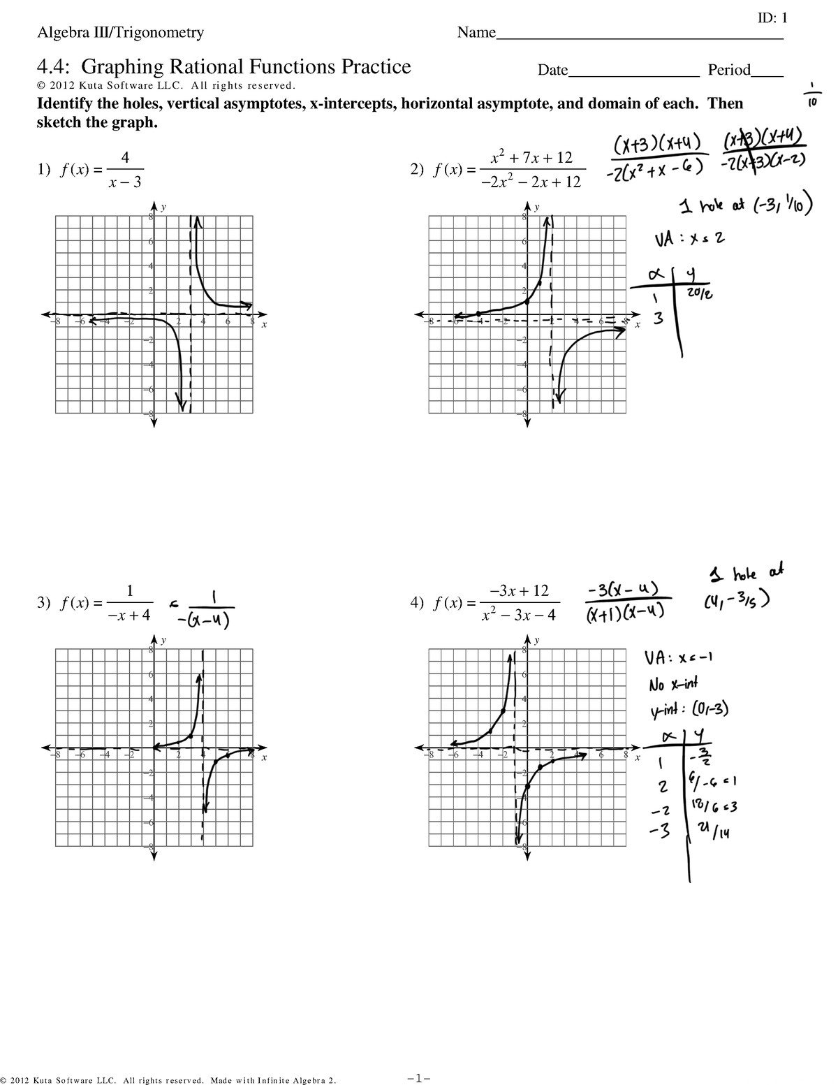 worksheet graphing rational functions
