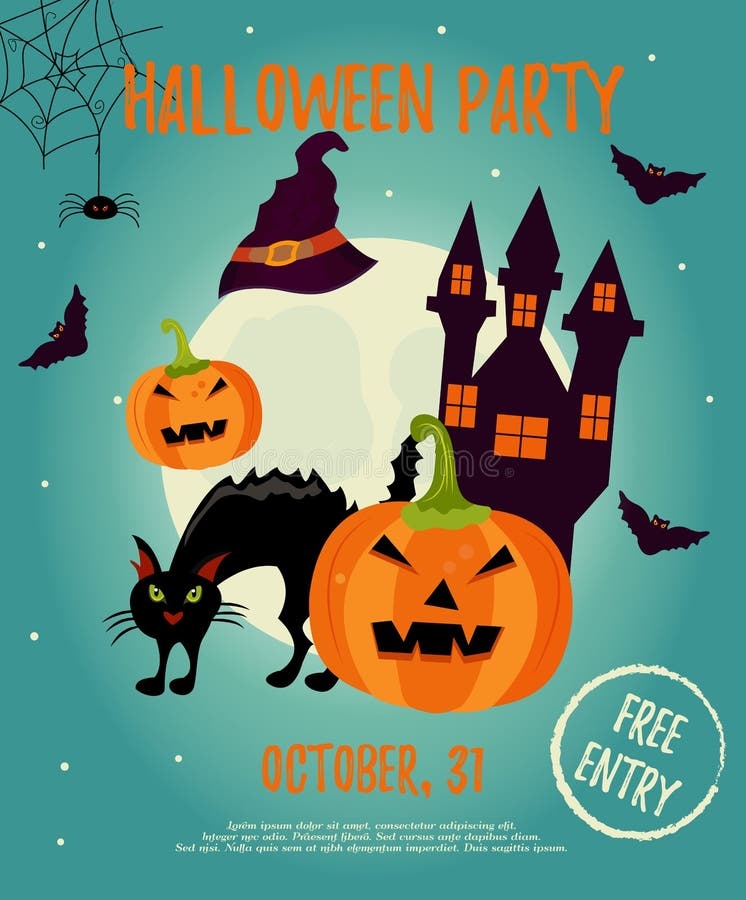 Halloween Invitation Template With Scary Clown And Big Bat Stock 