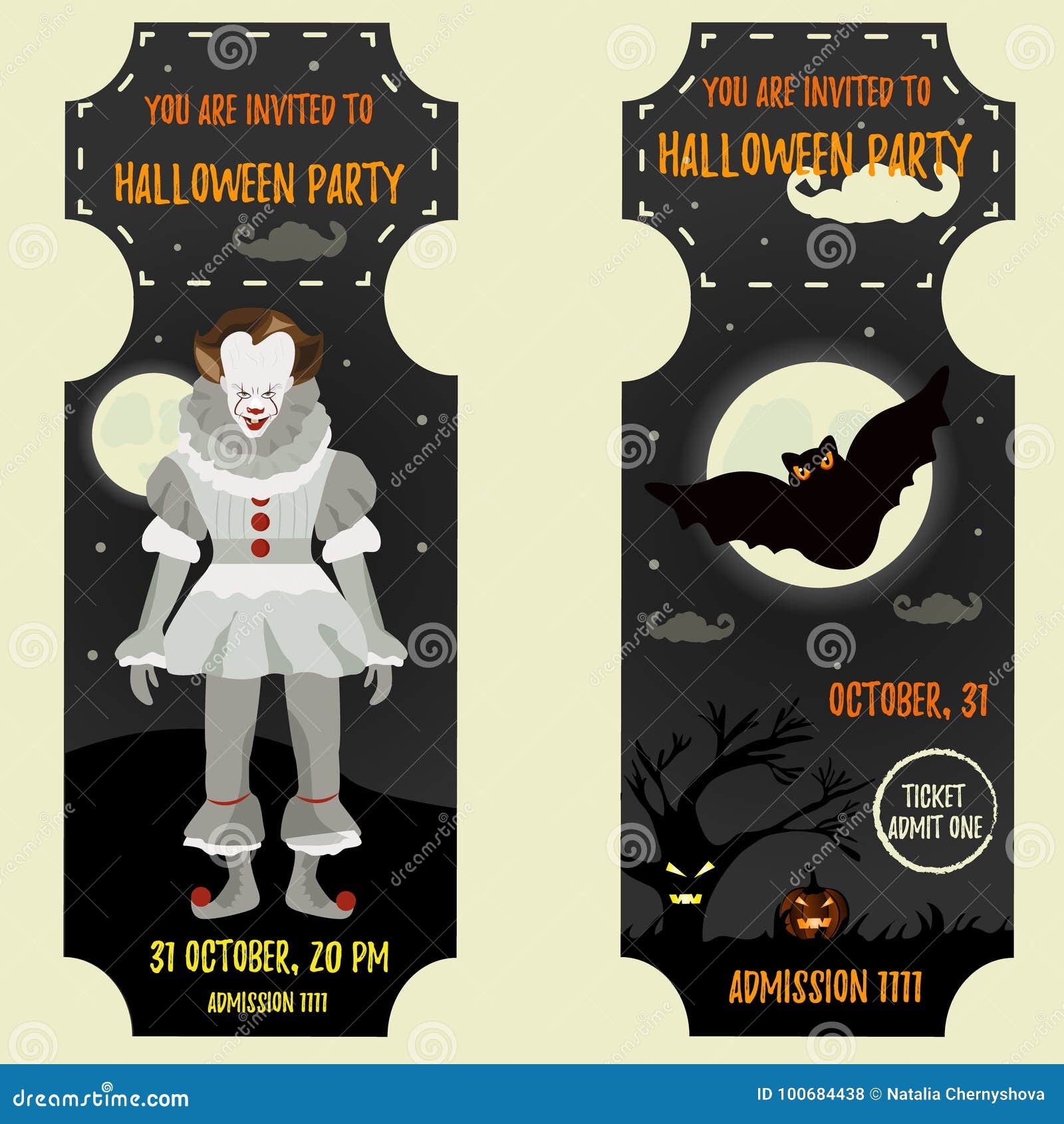 Halloween Invitation Template With Scary Clown And Big Bat Stock 