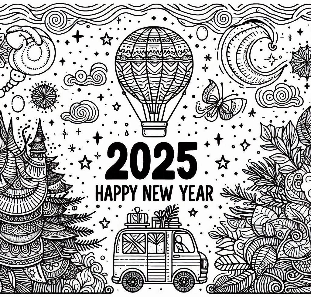 happy new year color pages free printables
