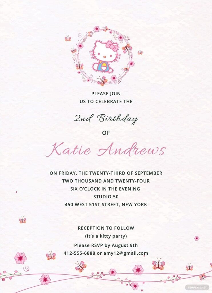 Hello Kitty Party Invitation Template In Illustrator PSD Pages Word