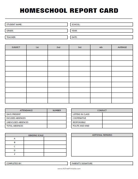 Homeschool Report Card Free Printable School Report Card Free
